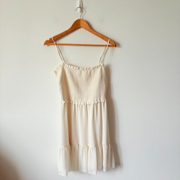 Aritzia Wilfred Tempest Sleeveless Tiered Chiffon Mini Dress Off White Medium - Picture 3 of 7